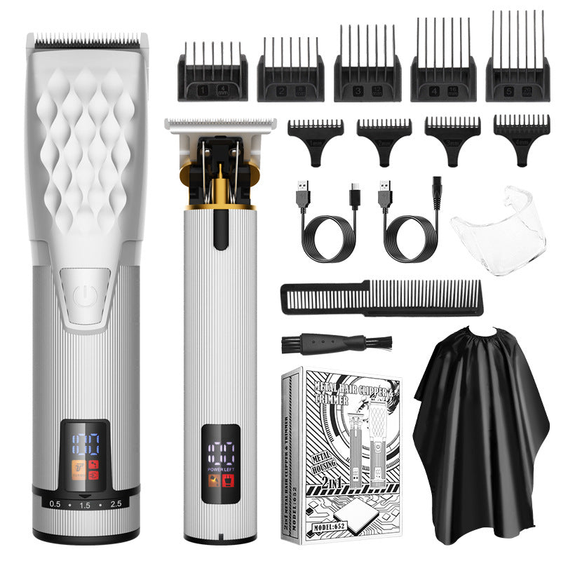 2-in-1 Hair Clipper & Trimmer Kit | Cordless | 5-Speed Tuning | LED Display | Silver