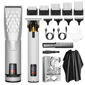 2-in-1 Hair Clipper & Trimmer Kit | Cordless | 5-Speed Tuning | LED Display | Silver