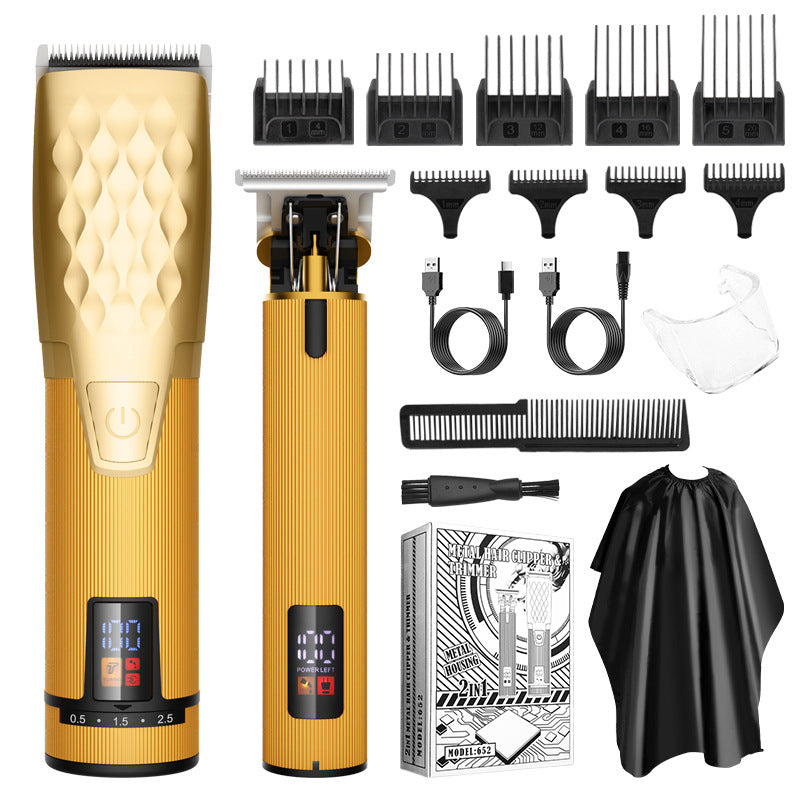 2-in-1 Hair Clipper & Trimmer Kit | Cordless | 5-Speed Tuning | LED Display | Gold