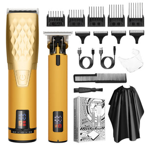 2-in-1 Hair Clipper & Trimmer Kit | Cordless | 5-Speed Tuning | LED Display | Gold