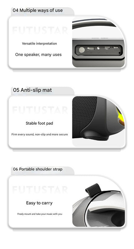 Bluetooth Speaker | Portable | 60W Power | RGB Lights | Multiple Inputs | Black