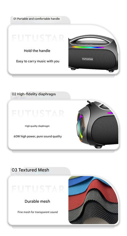 Bluetooth Speaker | Portable | 60W Power | RGB Lights | Multiple Inputs | Green