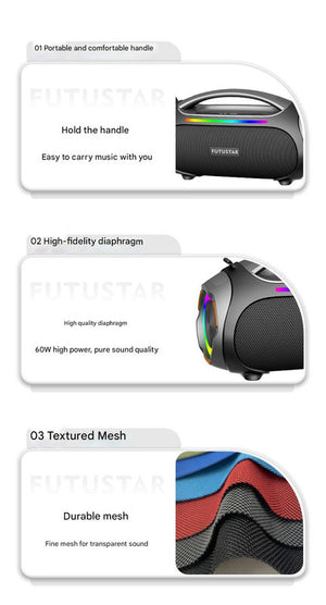 Bluetooth Speaker | Portable | 60W Power | RGB Lights | Multiple Inputs | Green