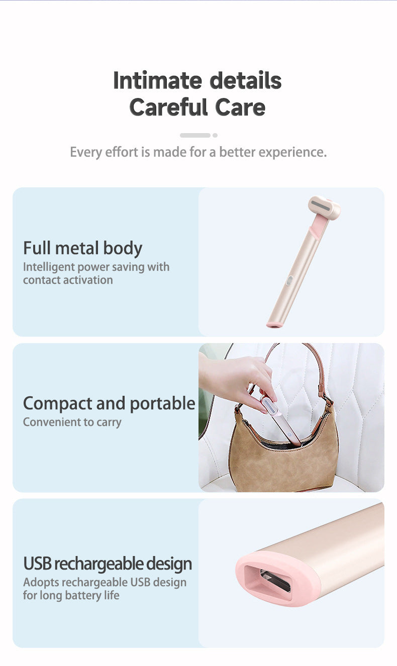 Eye Massager Pen | Rose Gold | Red & Blue Light Therapy | Heated Vibration Wand