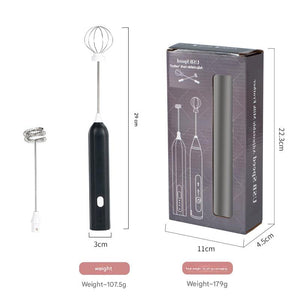 Mini Hand Mixer | Rechargeable | Frother + Whisk Heads | Black