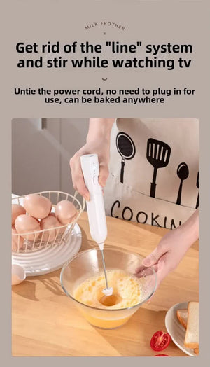 Mini Hand Mixer | Rechargeable | Frother + Whisk Heads | Black