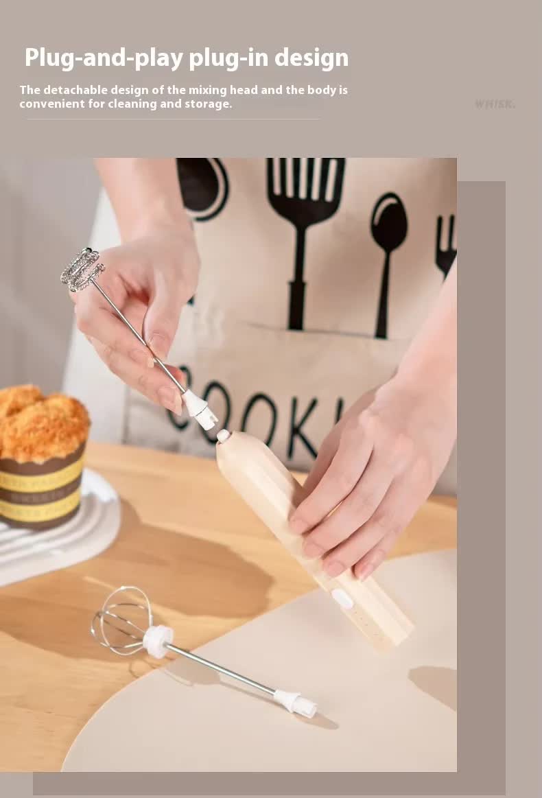 Mini Hand Mixer | Rechargeable | Frother + Whisk Heads | Black