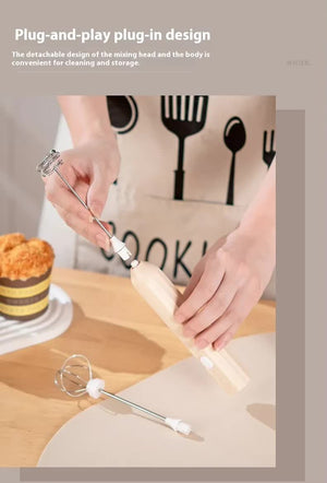 Mini Hand Mixer | Rechargeable | Frother + Whisk Heads | Black