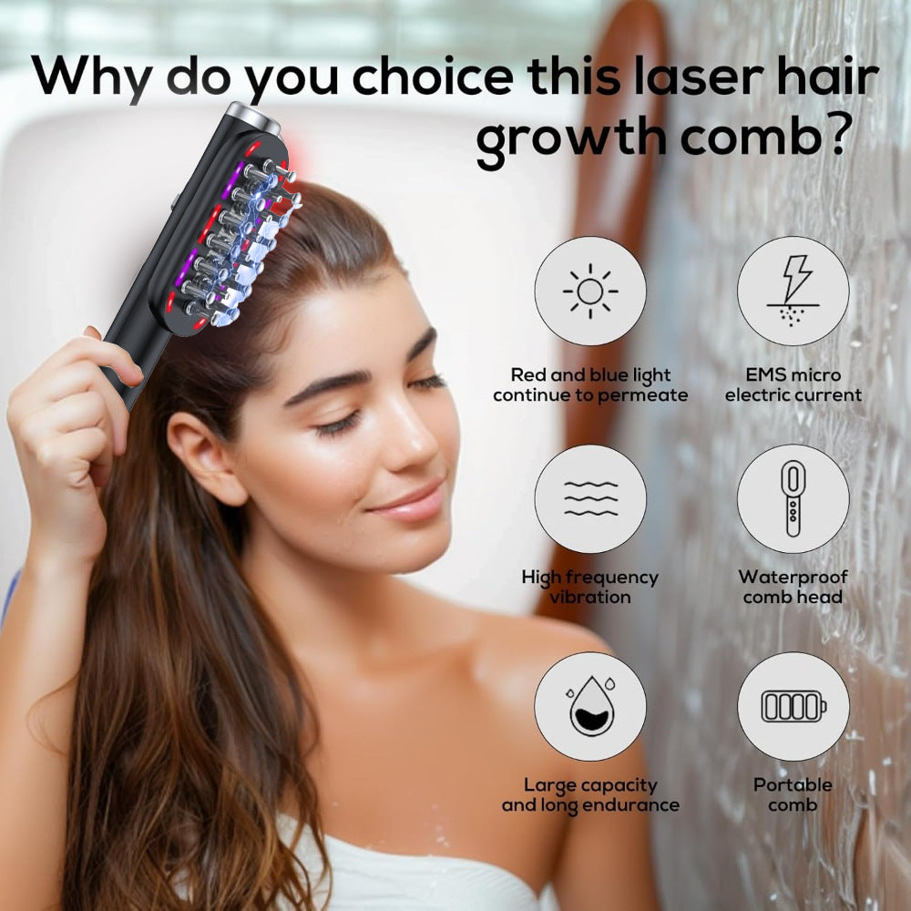 Scalp Massager Comb | Black | LED Therapy | Vibration | Oil Infuser | Hair Growth