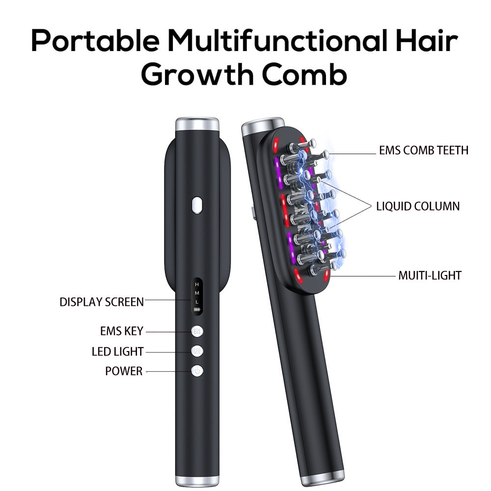 Scalp Massager Comb | Black | LED Therapy | Vibration | Oil Infuser | Hair Growth