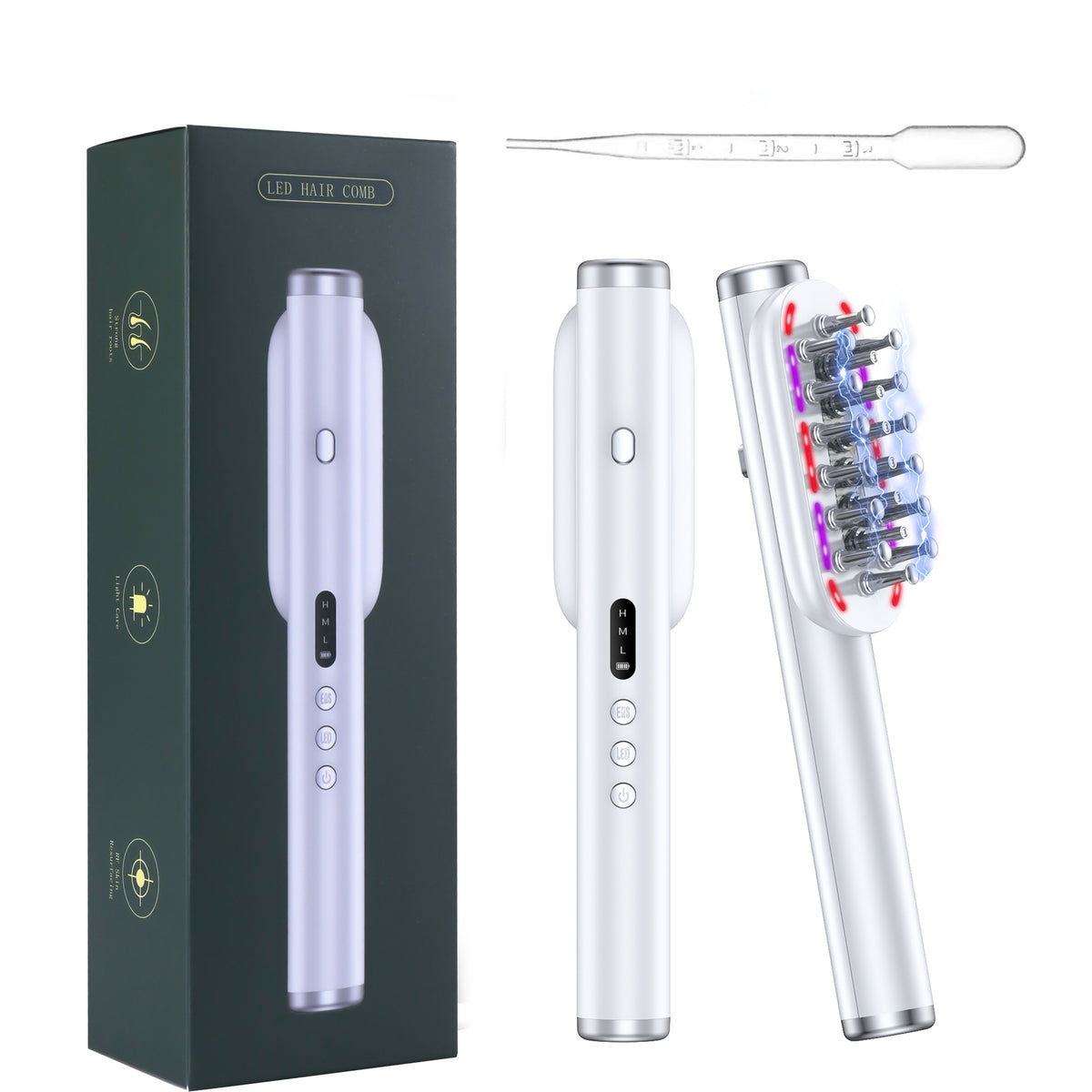 Scalp Massager Comb | White | LED Therapy | Vibration | Oil Infuser | Hair Growth