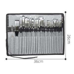 24pc Artist Paint Brush Set | Nylon Hair | Acrylic Watercolour Oil | With Roll-Up Case