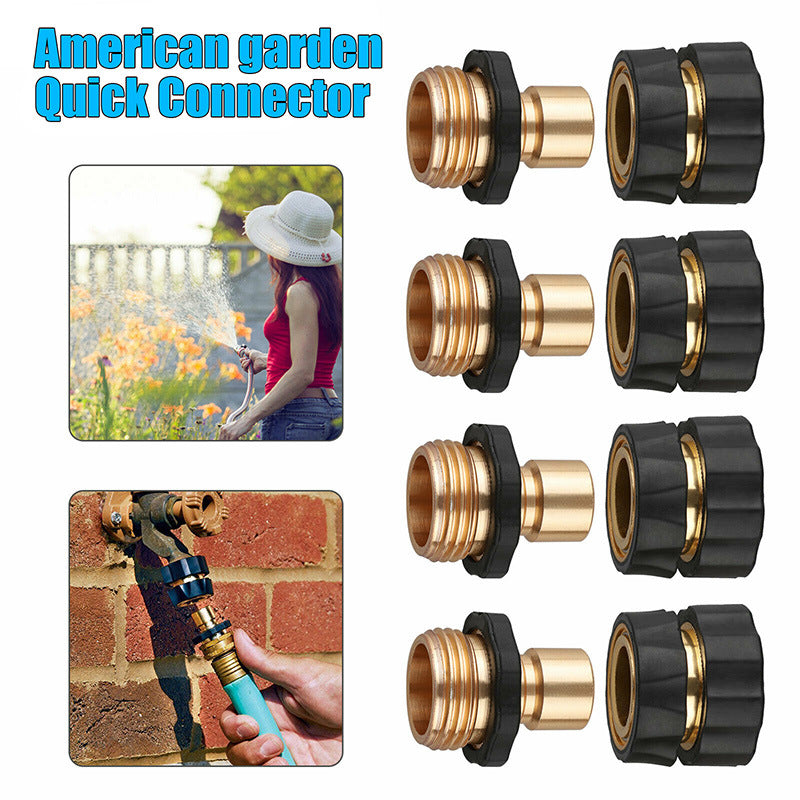 Brass Garden Hose Quick Connect Adapters | 3/4" | 4 Male + 4 Female | American Standard