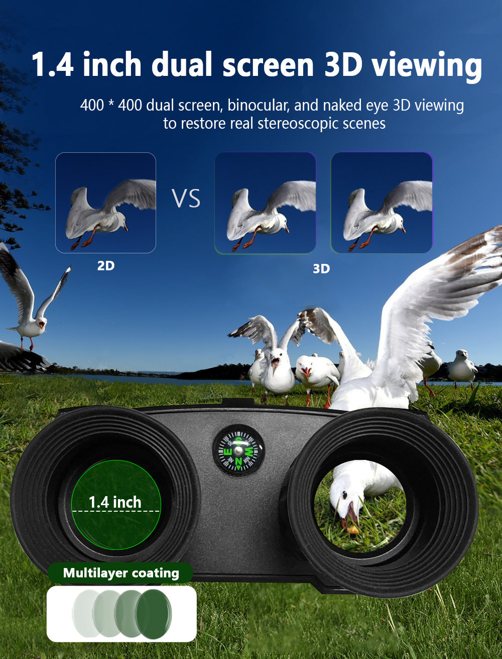 Professional Night Vision Binoculars | HD Digital | 6X Optical Zoom | 2.5K Video & 48MP Photos | Black