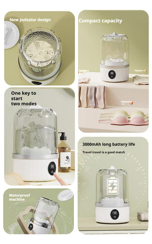 Mini Washing Machine | White | Rechargeable USB-C | For Travel, Delicates, Socks