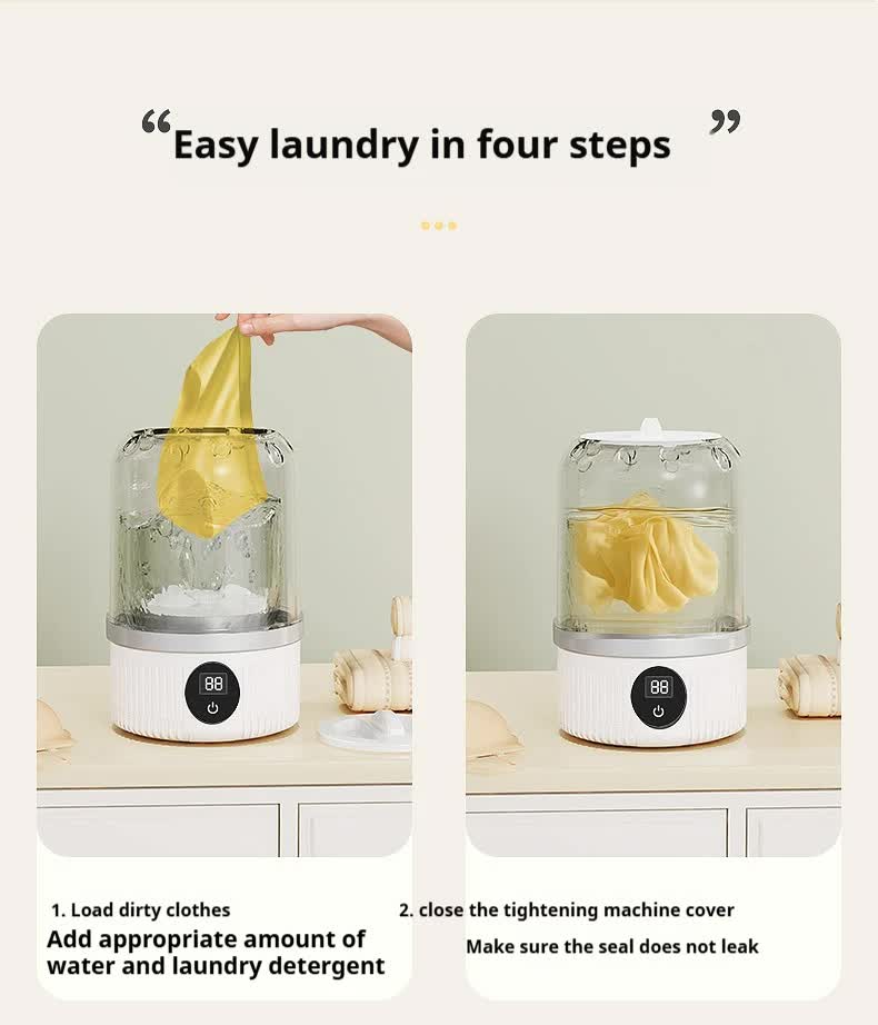 Mini Washing Machine | White | Rechargeable USB-C | For Travel, Delicates, Socks