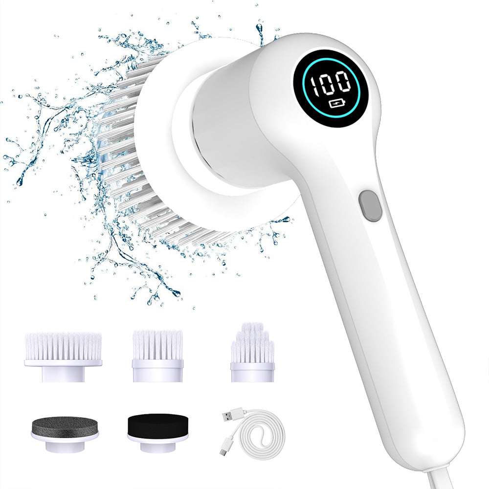 Electric Spin Scrubber | Rechargeable | 5 Heads | Waterproof | Digital Display | White