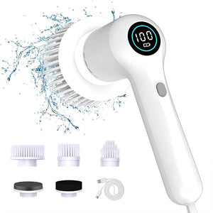 Electric Spin Scrubber | Rechargeable | 5 Heads | Waterproof | Digital Display | White