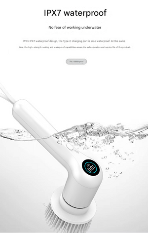 Electric Spin Scrubber | Rechargeable | 5 Heads | Waterproof | Digital Display | White