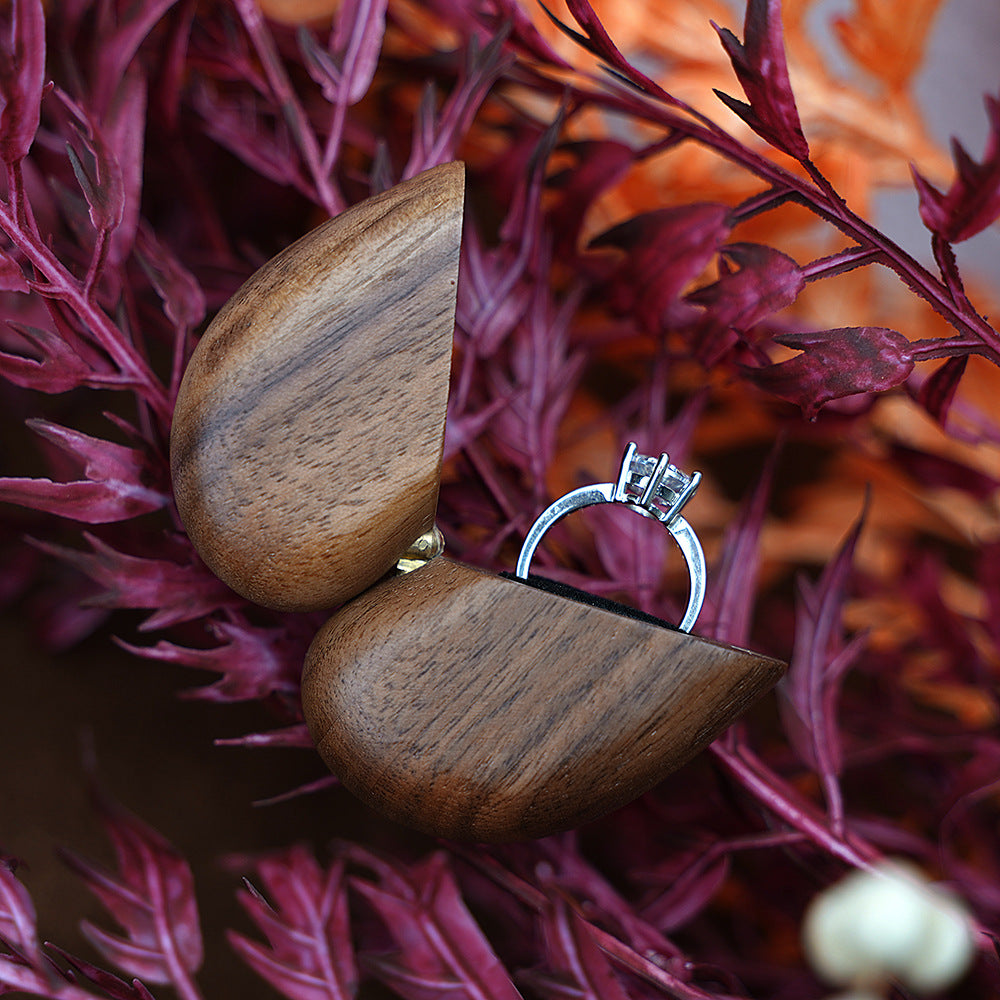 Ring Box | Heart Shaped | Elegant Walnut Wood | Magnetic Closure | Proposal/Wedding