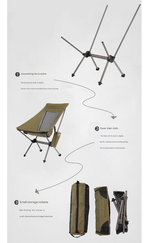 Folding Camping Chair | Portable & Lightweight | High-Back Aluminium Frame | Oxford Fabric | Side Pocket | Black
