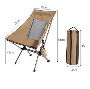 Folding Camping Chair | Portable & Lightweight | High-Back Aluminium Frame | Oxford Fabric | Side Pocket | Khaki