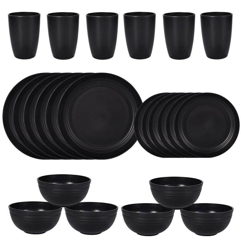 Wheat Straw Dinnerware Set | 24-Piece | Eco-Friendly | Plates, Bowls & Cups | Black