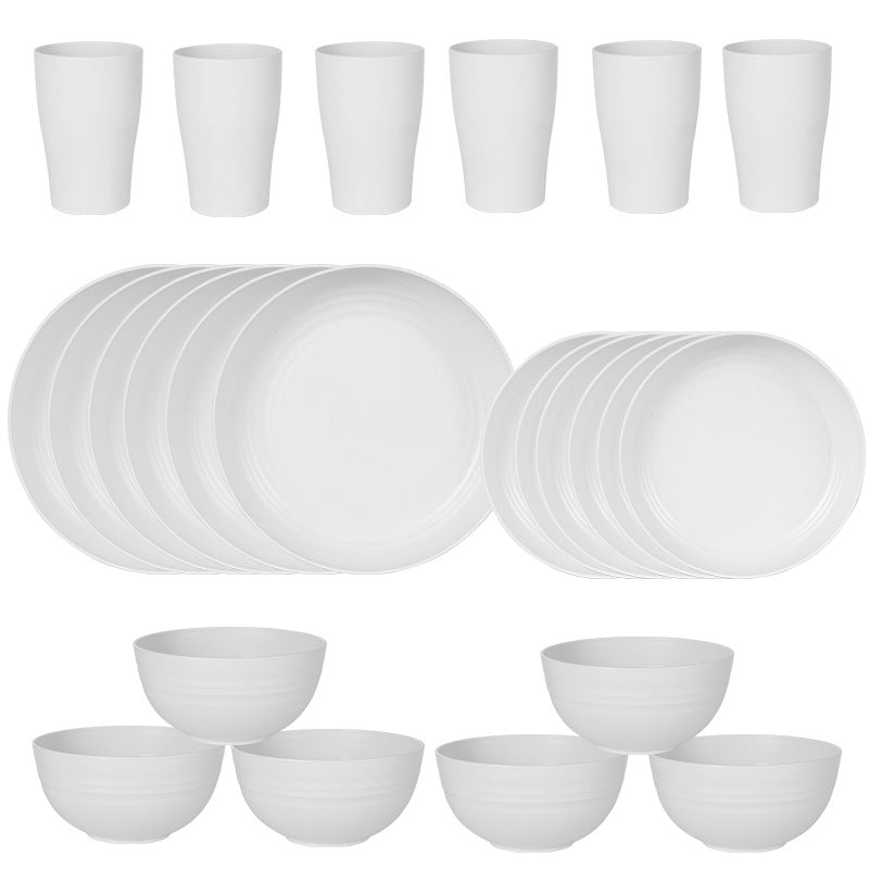 Wheat Straw Dinnerware Set | 24-Piece | Eco-Friendly | Plates, Bowls & Cups | White