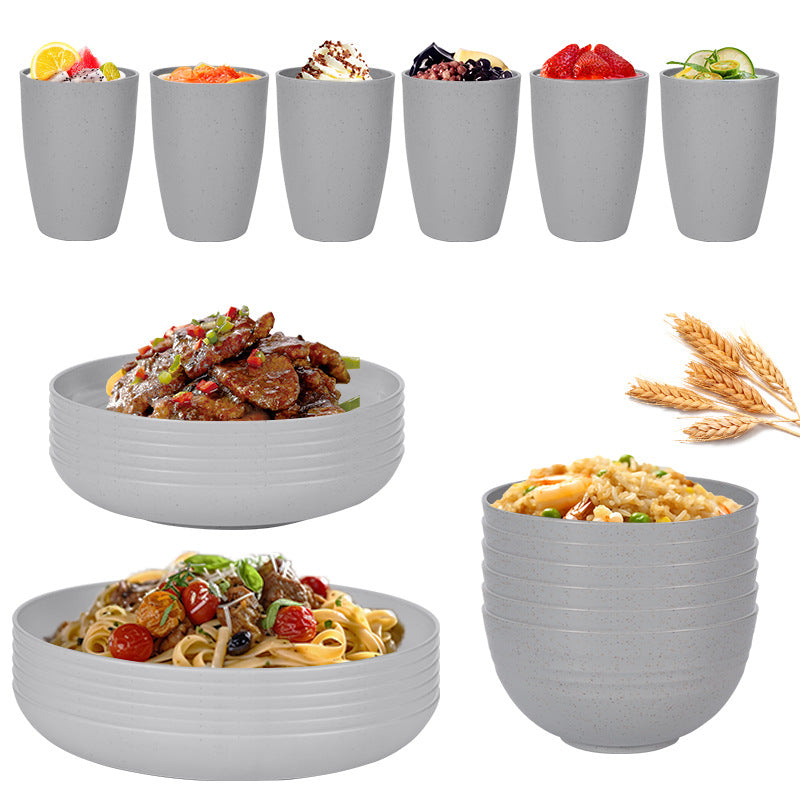 Dinnerware Set | 24-Piece | Light Grey | Wheat Straw Eco-Friendly | Plates, Bowls & Cups