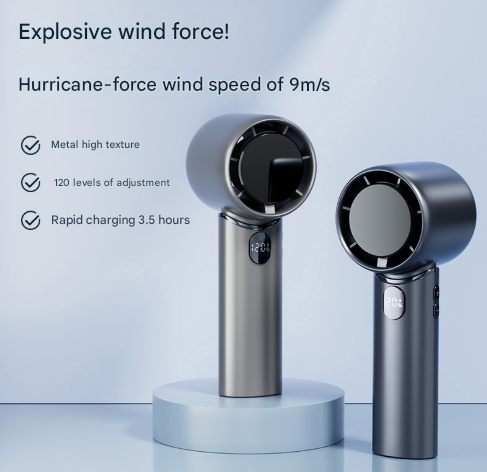 Mini Bladeless Handheld Fan | Blue | USB Rechargeable | Quiet Portable Desk Fan