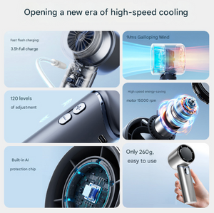 Mini Bladeless Handheld Fan | Blue | USB Rechargeable | Quiet Portable Desk Fan