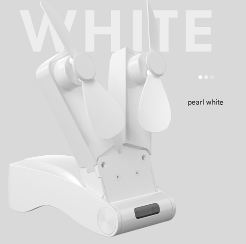 Dual-Head Folding Fan | White | USB Rechargeable | 3-Speed | 10.5x4.5x4cm