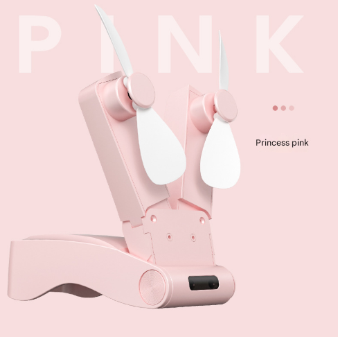 Dual-Head Folding Fan | Pink | USB Rechargeable | 3-Speed | 10.5x4.5x4cm