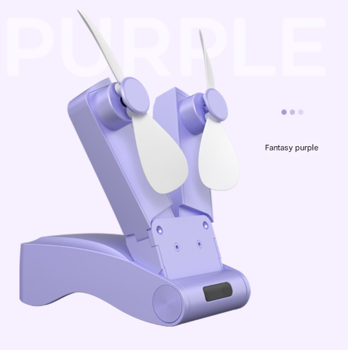 Dual-Head Folding Fan | Purple | USB Rechargeable | 3-Speed | 10.5x4.5x4cm