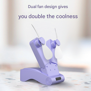 Dual-Head Folding Fan | Purple | USB Rechargeable | 3-Speed | 10.5x4.5x4cm