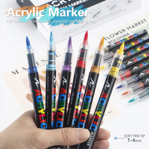Acrylic Marker Pen Set | 36 Colours | Soft Brush Tip | 13.8cm | Vibrant Cyan | Art Pen