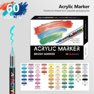 Acrylic Marker Pen Set | 60 Colours | Soft Brush Tip | 13.8cm | Vibrant Cyan | Art Pen