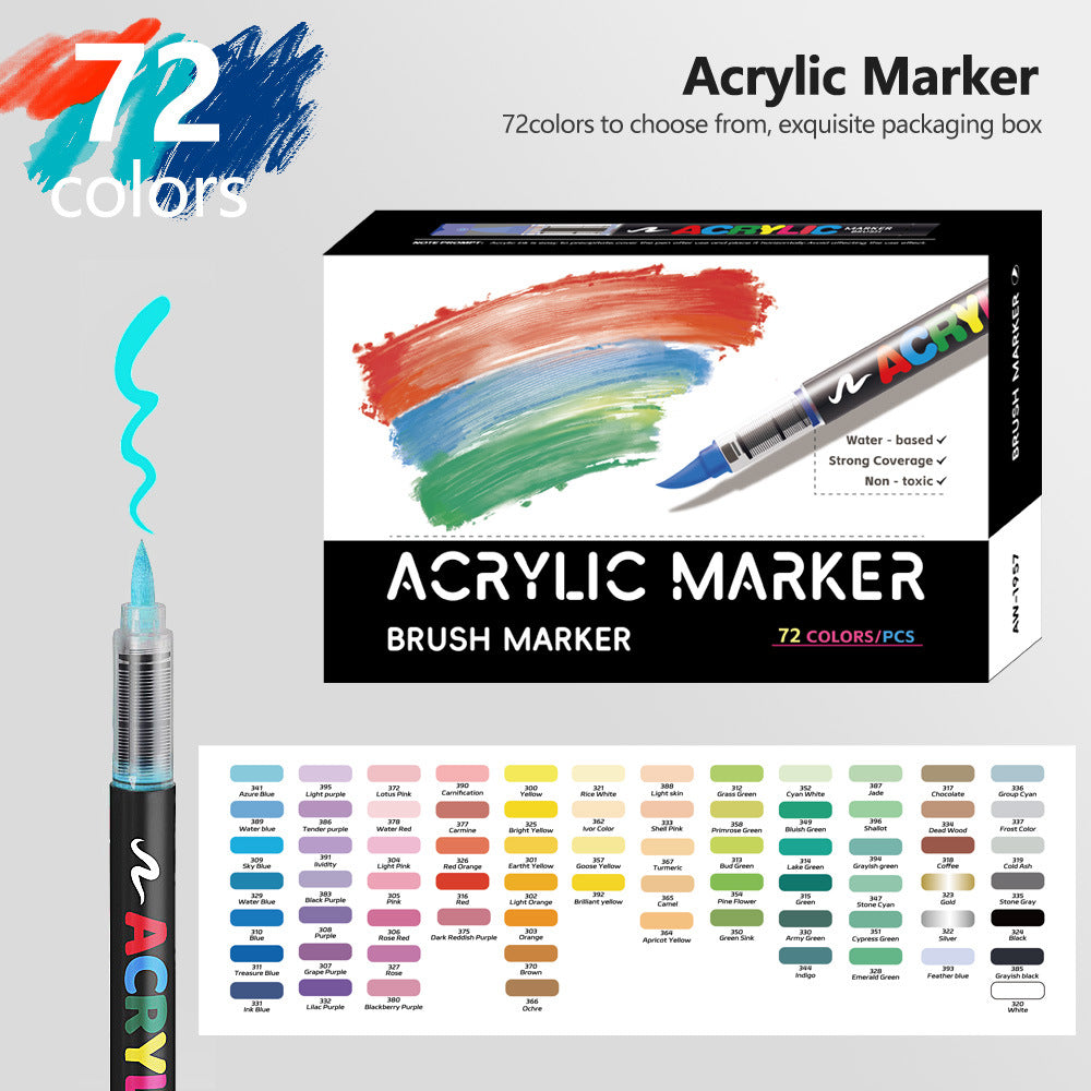 Acrylic Marker Pen Set | 72 Colours | Soft Brush Tip | 13.8cm | Vibrant Cyan | Art Pen
