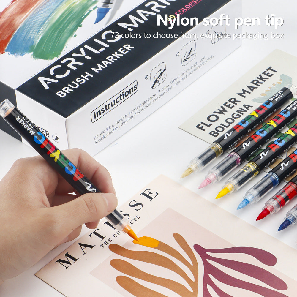 Acrylic Marker Pen Set | 72 Colours | Soft Brush Tip | 13.8cm | Vibrant Cyan | Art Pen