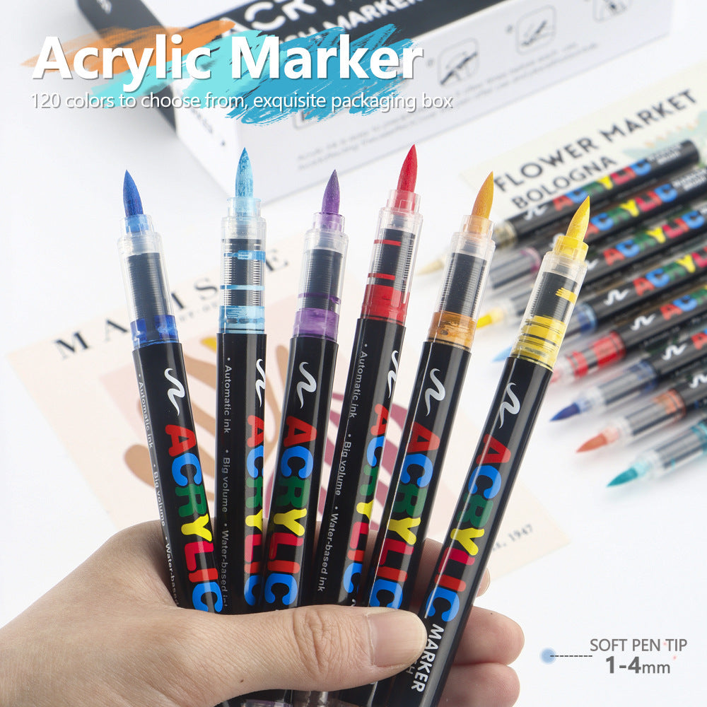 Acrylic Marker Pen Set | 72 Colours | Soft Brush Tip | 13.8cm | Vibrant Cyan | Art Pen