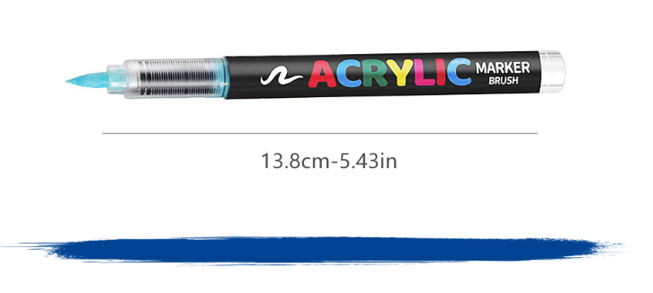 Acrylic Marker Pen Set | 72 Colours | Soft Brush Tip | 13.8cm | Vibrant Cyan | Art Pen