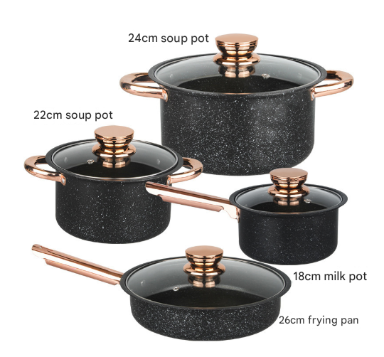 Cookware Set | 8-Piece | Stainless Steel | Non-Stick Maifan Stone Coating