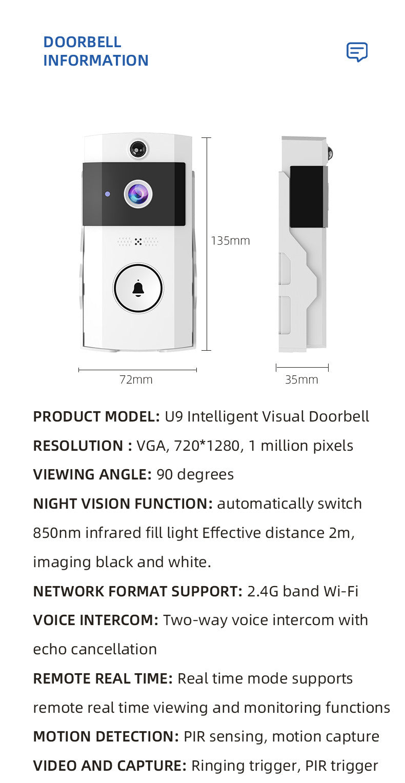 U9 Video Doorbell | HD Wireless | Long-Lasting Battery