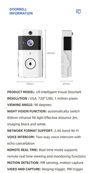 U9 Video Doorbell | HD Wireless | Long-Lasting Battery