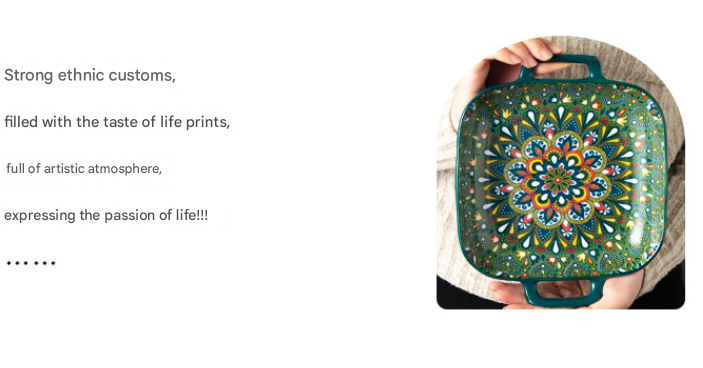 Bohemian Ceramic Plate | 9-Inch Square with Handles | Green Gullicent