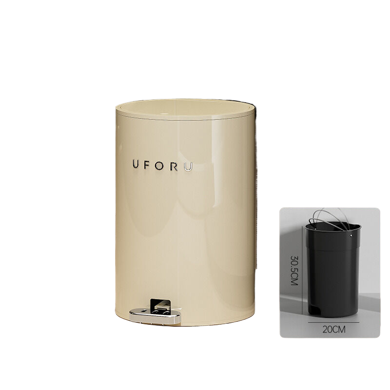 Cream White Round Iron Trash Can | Double Open Design | 12L | 22.5x33.5cm | Inner Container 20x30.5cm