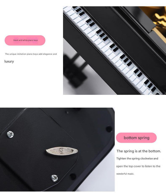 Grand Piano Music Box | Black | Classical Ballerina Dancer | Regular Size