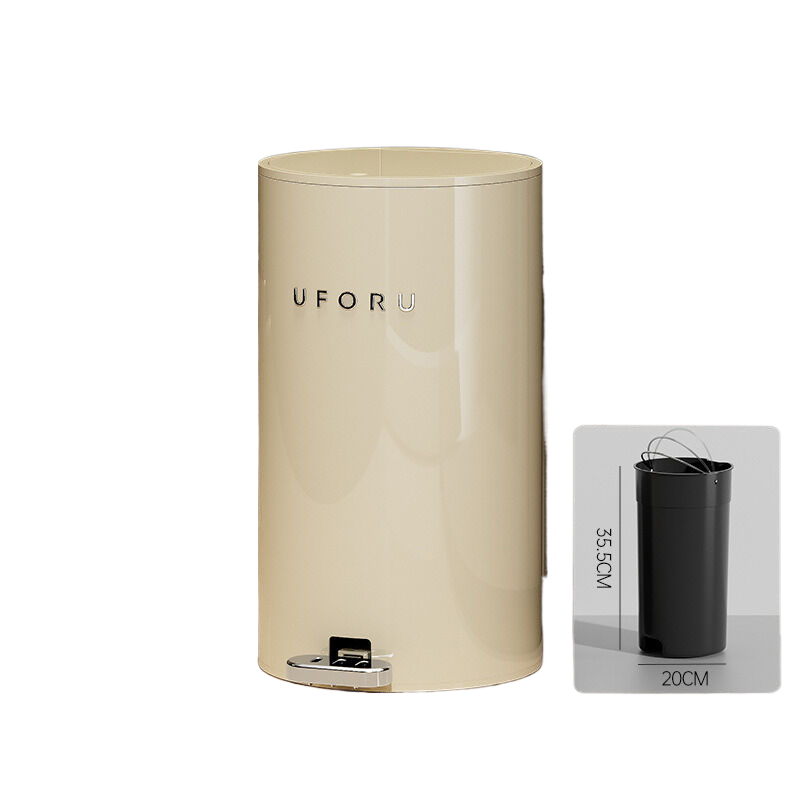 Cream White Iron Trash Can | Double Open Round Design | 15L | Inner Container 20x35.5cm