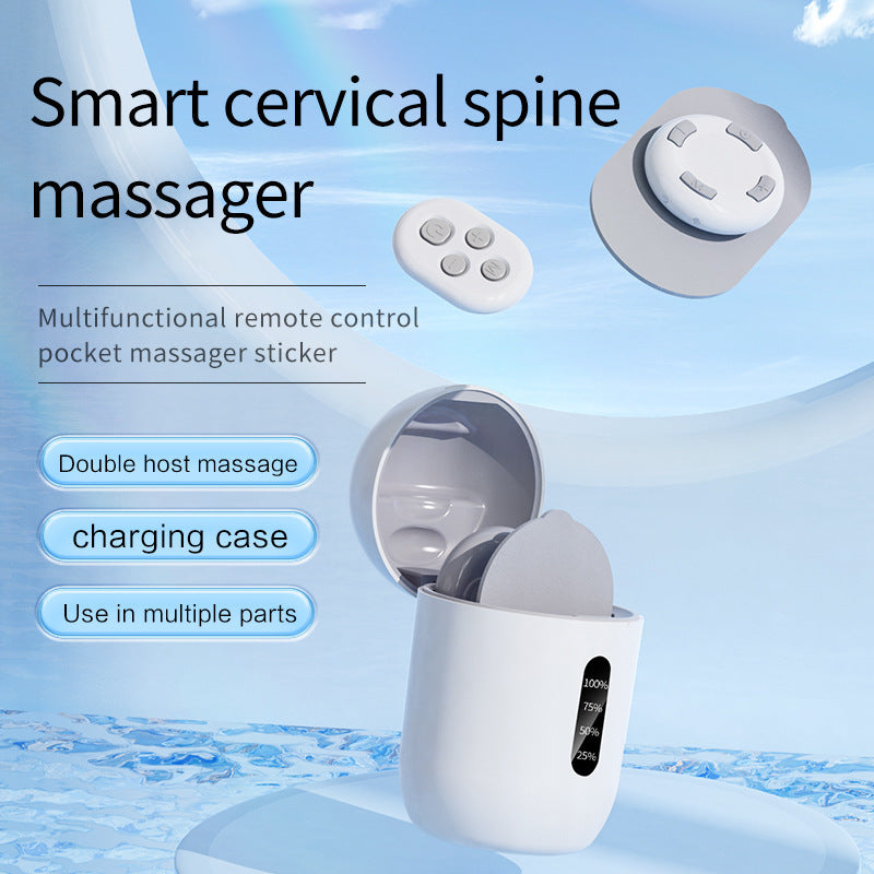 Cervical Spine EMS Massager Sticker | White | Smart | 6 Modes | 16 Strengths | Remote & Charging Case