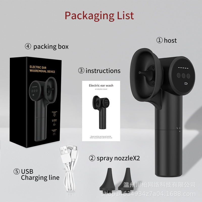 Electric Ear Wax Remover | Irrigation System | 5 Modes | USB-C | Hot Air Drying | Black